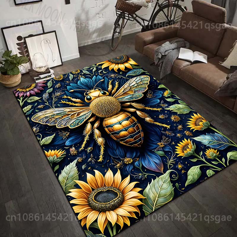 Multiple sizes Bee and Sunflower Pattern Carpet for Living Room Bedroom Sofa Home Decor Rus Non-slip Floor Mat Luxury Gift