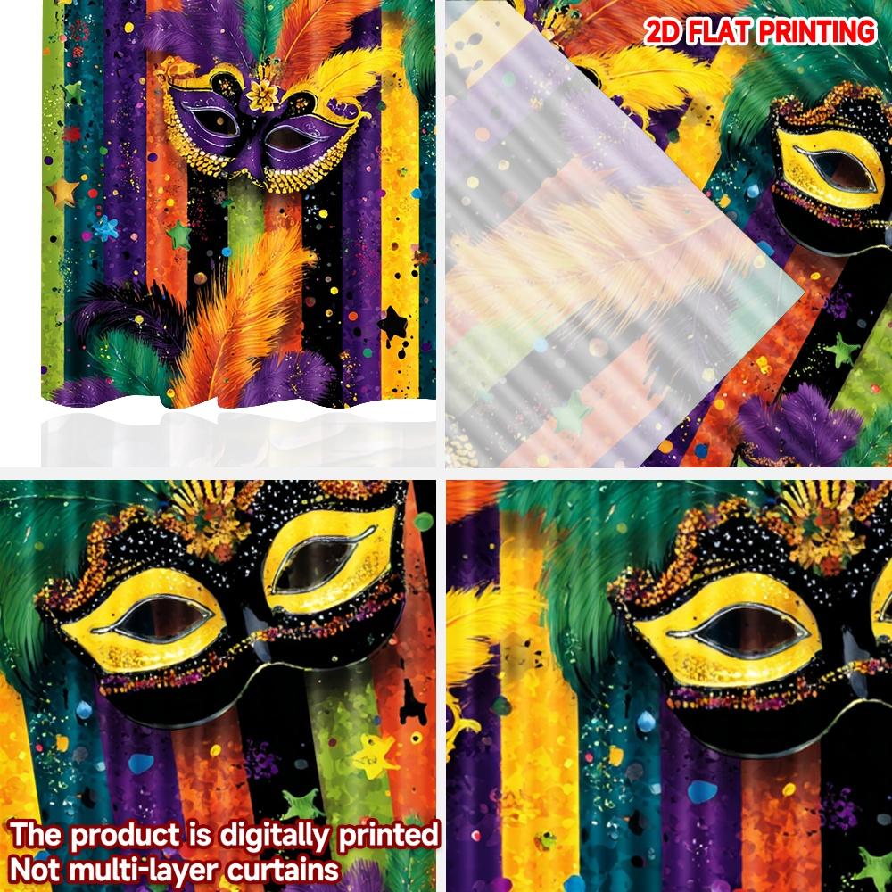 2D flat printing 2pcs Curtain Window Curtains Mardi Gras Masks Feathers Digital Printed Polyester Drapes Party Decorations
