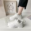 White Women's New Autumn Chunky Sneakers Lace-Up Vulcanize Winter Sports Shoes Casual Flat Fashion Platform Basket Round Head PU