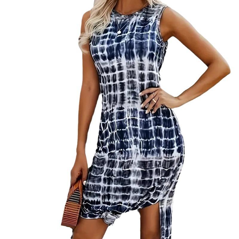 Весенне-летнее женское платье в полоску без рукавов, повседневное, темпераментное, элегантное, с разрезом, платья