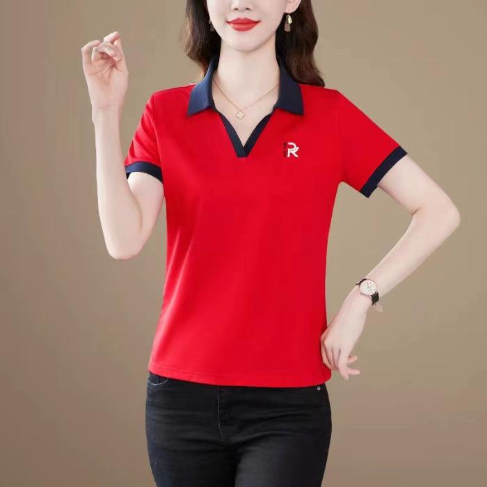 New Sports Polo Shirt for Women In Summer Lapel Short-sleeved T-shirt Large Size Women's Casual Top Korean Style Shirt