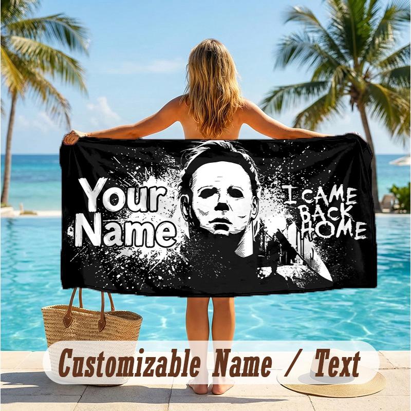 Custom Text Beach Towel, Soft Absorbent Swimming Multi-use TowelHalloween Michael Myers