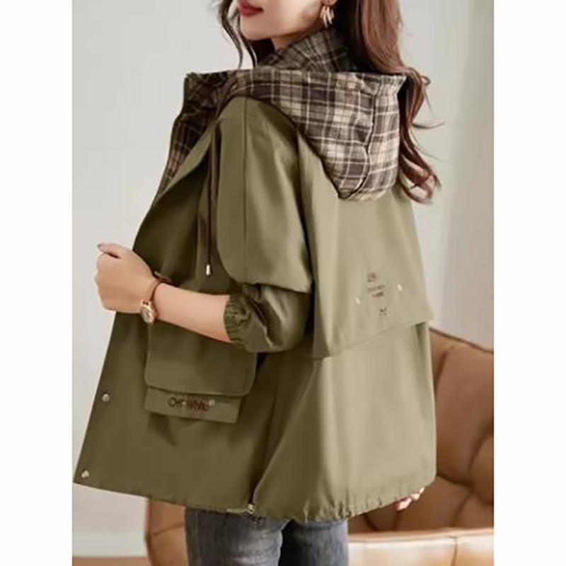 Korean Fashion Short Hooded Windbreaker Long Sleeved Loose Casual Outwear Coats Women Autumn Trench Coat Woman