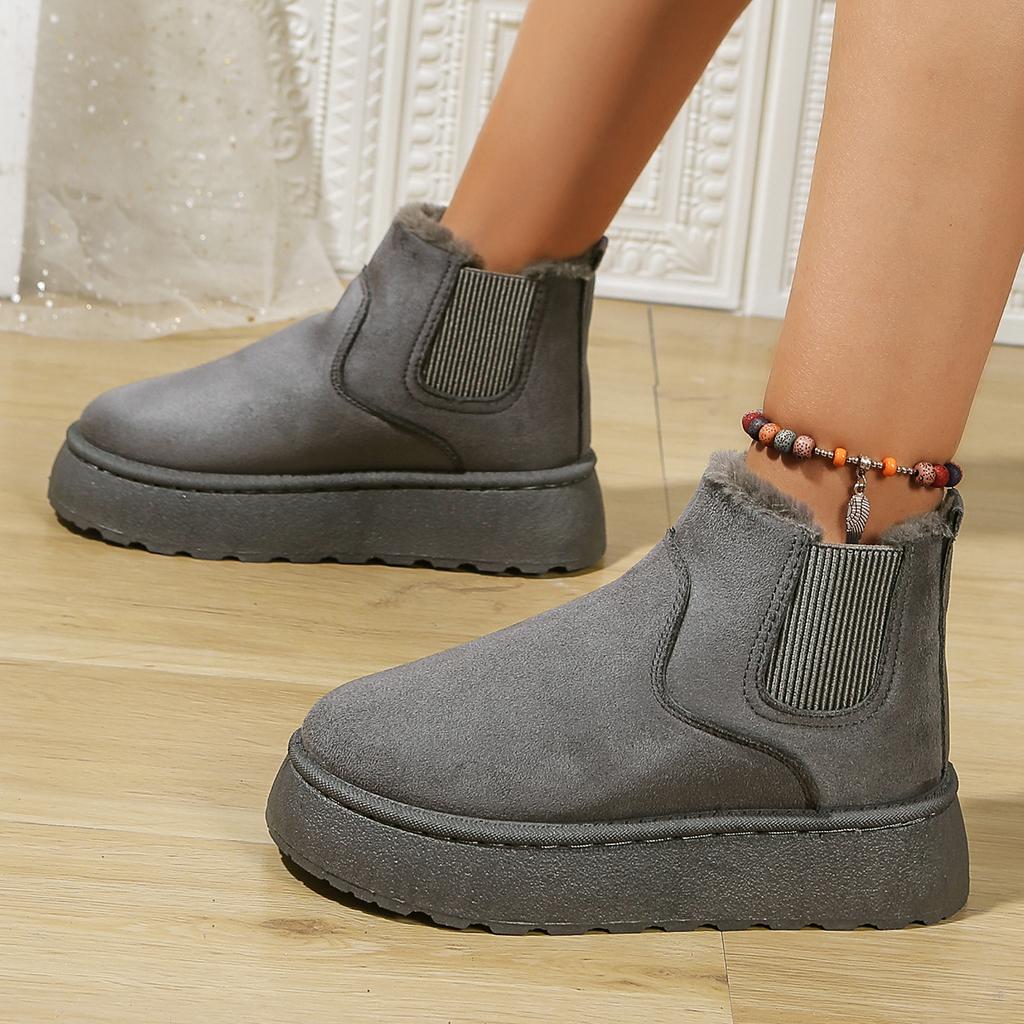 Модные зимние плюшевые зимние ботинки на платформе для женщин, однотонные нескользящие теплые хлопковые ботинки, женские ботинки больших размеров с толстой подошвой и лодыжкой