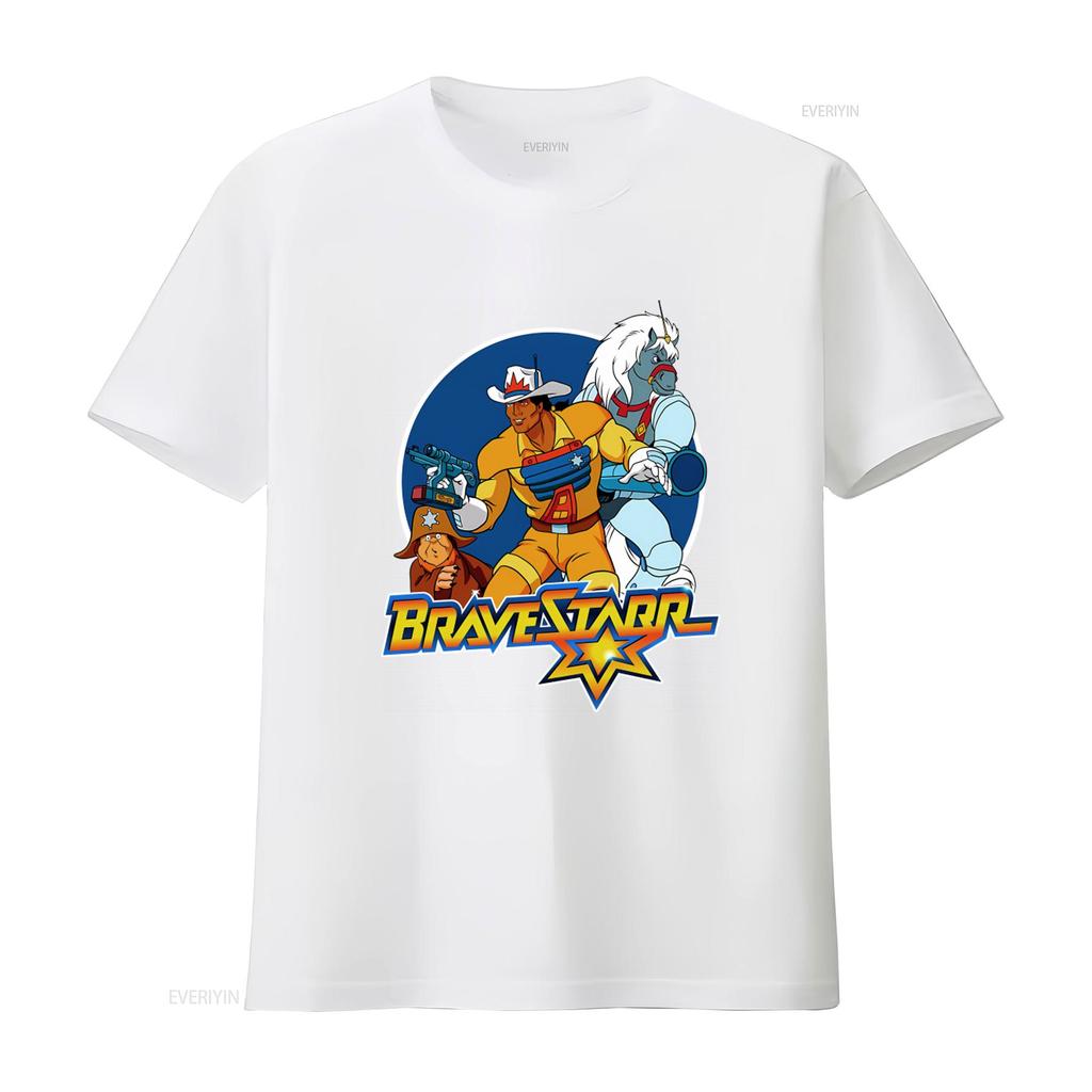 Винтажная мужская футболка с принтом мультфильма BraveStarr S 5XL Длинный рукав или короткий Ретро Дизайн в стиле Вестерн и Научной фантастики винтажный Слегка стиранная С графикой