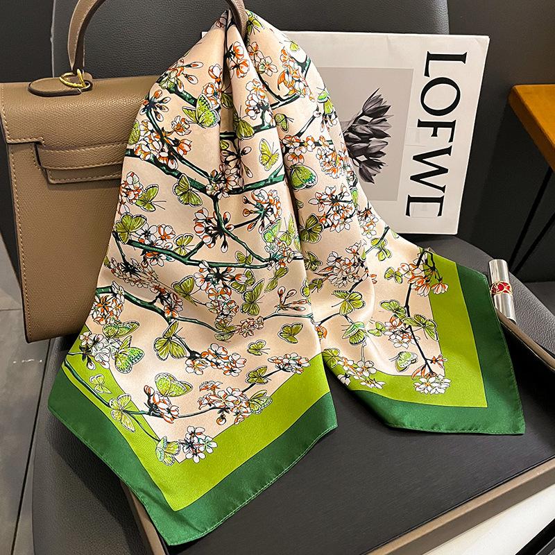 Модные шарфы для женщин шаль с цветочным принтом шелковый атласный хиджаб шарф женский 70*70см роскошный бренд квадратные шали шарфы для леди