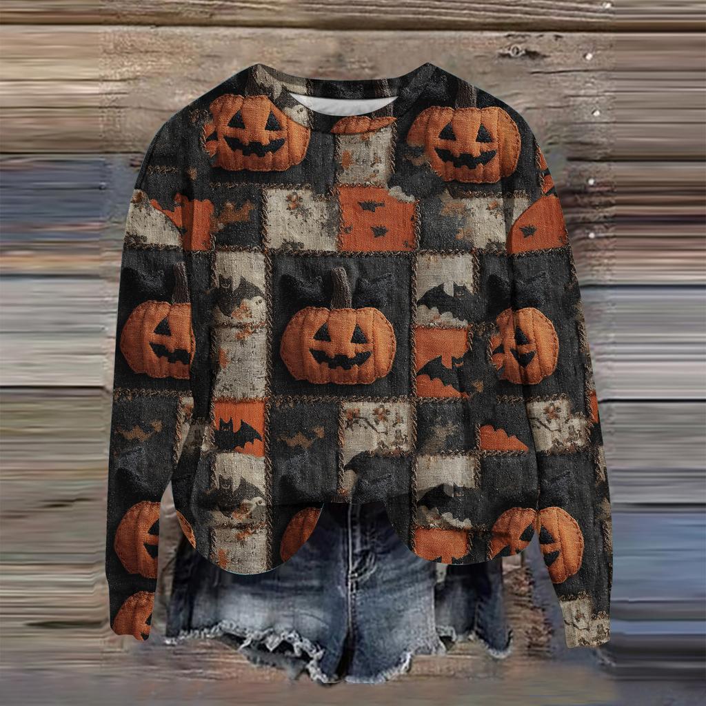 Women's Fashion Printed Long Sleeve Loose Round Neck Sweatshirt Top Fall