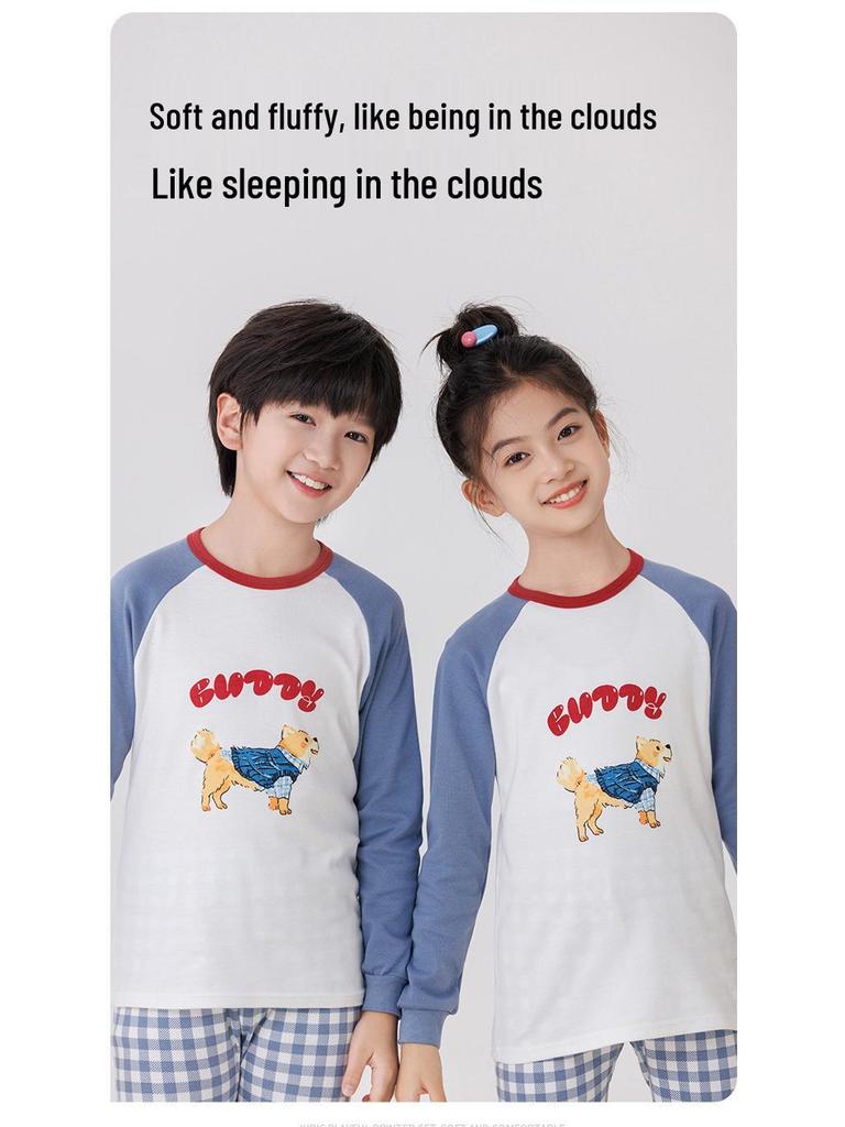 2025 Kids' Autumn Warm Cotton Pajama Set - Boys' & Girls' Long Johns & Raglan Homewear