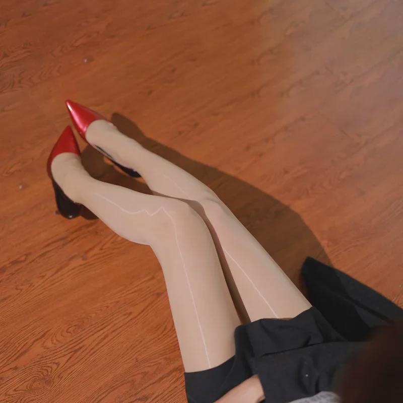 Чулки Aurora 5D Summer Shiny Horse Oil ультратонкие черные с открытой промежностью — большие размеры.