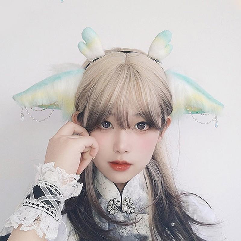 Handmade Plush Dragon Horn Ear Hairband Cosplay Anime Convention Hanfu Costume Accessory