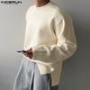 Men Autumn Thick Woolen Knitted Pullovers Solid Color High Low Sweaters