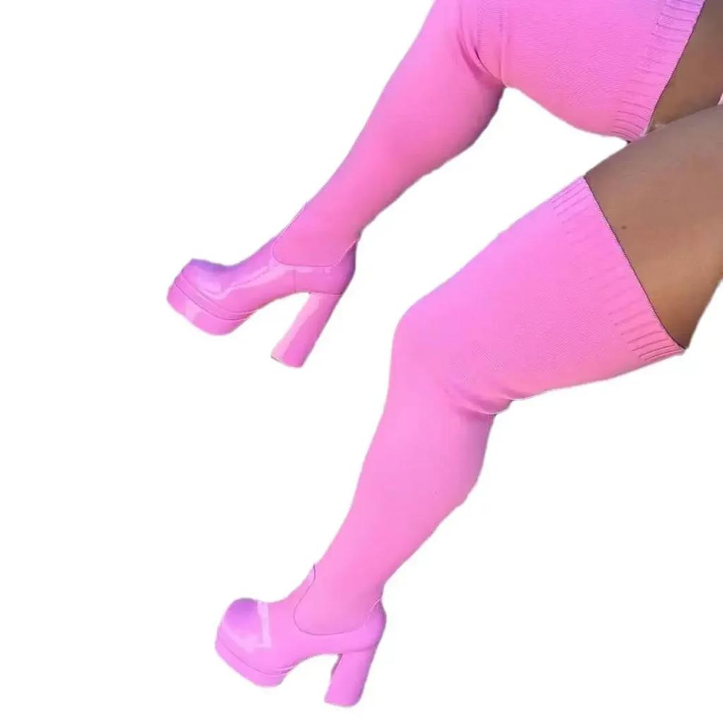 Fashion 2024 Autumn Elastic Over The Knee Sock Botas Women Big Size Chunky Heel Pumps Platform Fashion Boots for Women High Boots Goth