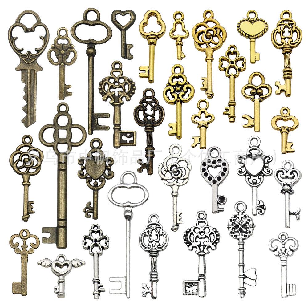 3-Color DIY Alloy Retro Key Jewelry Pendants