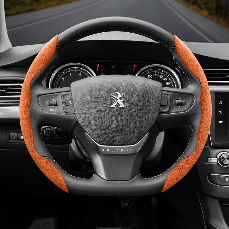 bpzsw1 Suitable for Peugeot Anti-Slip Buckle Segmented Suede Steering Wheel Cover Suitable for 206 208 3008 308 207 307 2008 508 5008 407 107 Partner