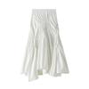 Qooth Women Ins Solid Color Pleated Asymmetrical A-line Skirt Casual High Waist Mid-length Long Skirt For Spring Summer QT2044
