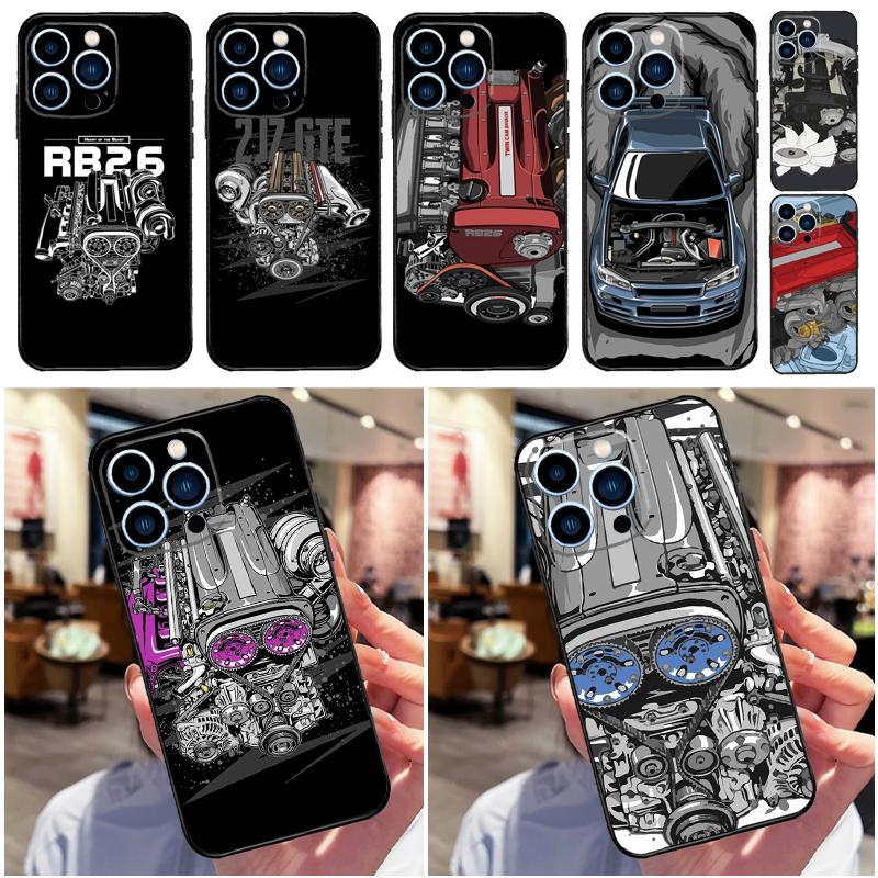 Чехол для iPhone JDM Автомобильный двигатель RB26 Для iPhone 16 15 11 13 12 Mini 14 Pro Max XS X XR Plus Мягкая задняя крышка