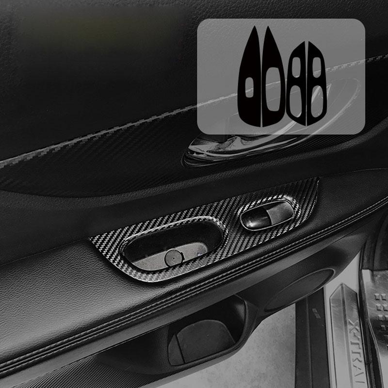 4 шт./компл., черная наклейка из углеродного волокна, кнопка подъема окна автомобиля, панель переключателя, накладка, наклейка для Nissan X Trail X-Trai T32