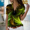 2025 Summer New Fashion Women's Abstract Printed Short Sleeve V-neck Casual Button-down Shirt Top