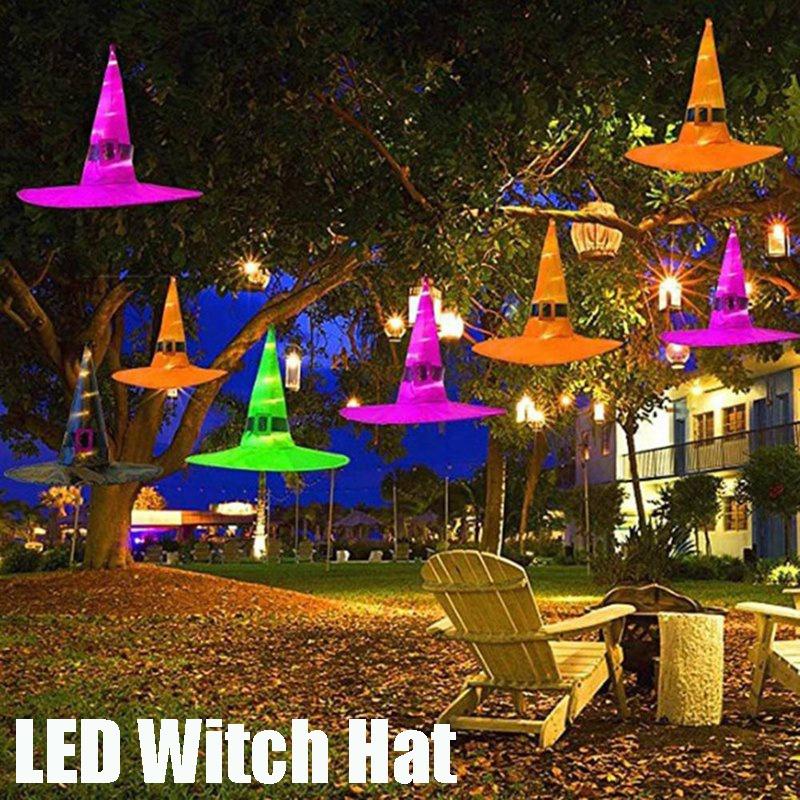 2 шт. украшения для Хэллоуина, уличные подвесные светильники с подсветкой, светящаяся шляпа ведьмы, фонари на батарейках для наружного двора, елочные украшения для реквизита для косплея