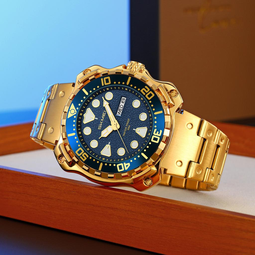 Модные мужские часы Роскошные водонепроницаемые часы для мужчин Кварцевые часы с датой Светящиеся часы+Коробка