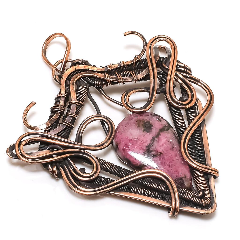 Rhodonite Pendant Gemstone Jewelry, 999 Copper Wire Wrapped Handmade Pendant, Latest Design Jewelry