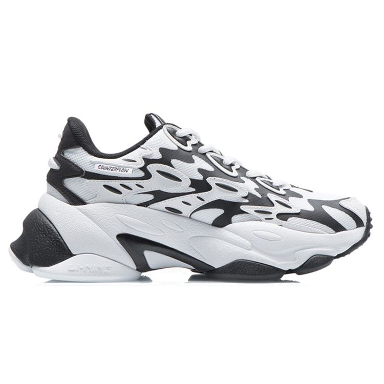 Li Ning CF Rebound Cushioning Thick Sole Sports Shoes Women Sneakers White Black AGLR166-2