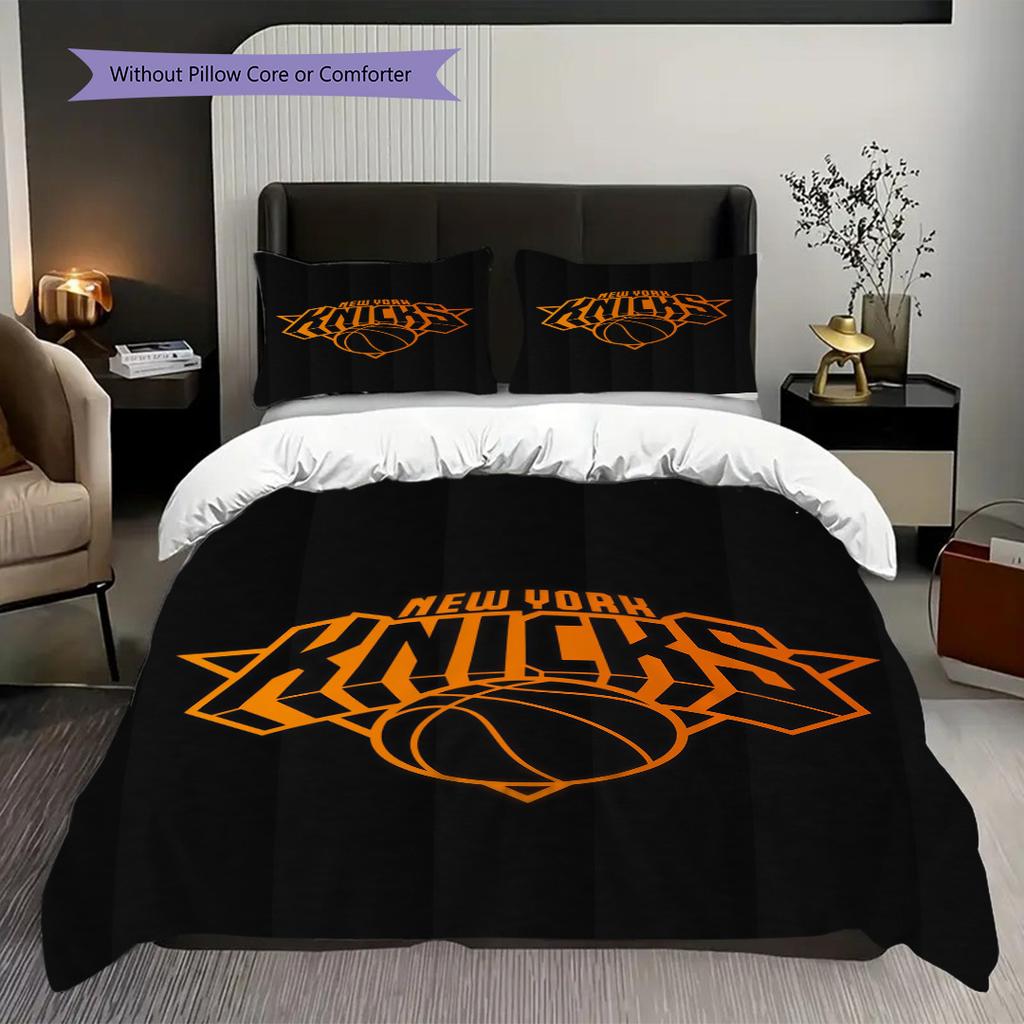 New York Knicks Logo Three-piece set(1 * duvet cover + 2 * pillowcase, without core)Christmas birthday gift Bedding set Soft and comfortable
