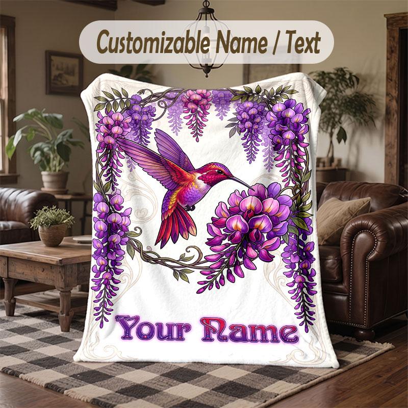 Birds Theme Throw Blanket Custom Name Text Personalized Blanket Soft Cozy Blanket for Home Sofa Bed