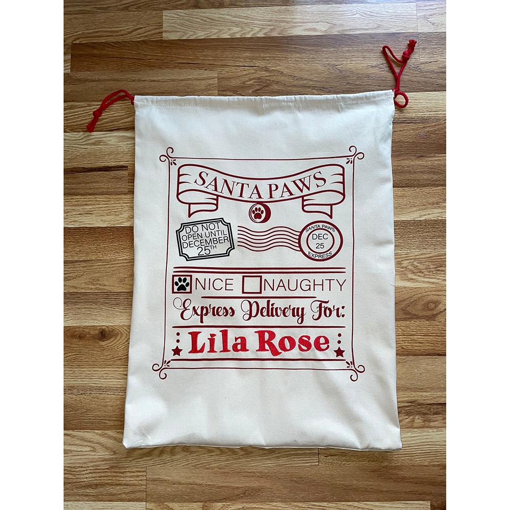 Custom Pet Santa Sack Dog Christmas Sack Christmas Drawstring Bag Santa Paws Christmas Express Stocking Party Decor Santa Claus