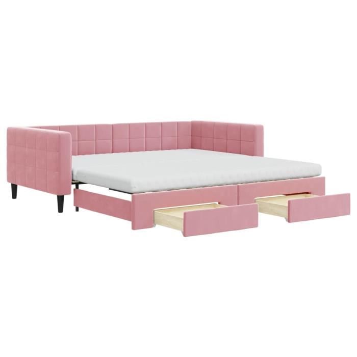 VidaXL Daybed with Trundle and Drawers Pink 100x200 Cm Velvet 3196773