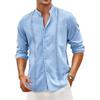 Men's Cuban Style Casual Button Summer Beach Vacation Cotton Linen Shirt Stand Collar Clothing Men