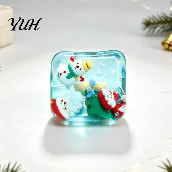 Soft Squeezable Maltose Cube Christmas Stress Relief Toy with Internal Dolls, Transparent Stocking Stuffers for Kids Sensory Fidget Toy, Portable
