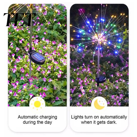 Solar Powered Backyard Landscaping Garden Stake Light, 200 LED Dandelion Firework-like Decorative Lights, IP65 Waterproof Outdoor Lamps Landscape