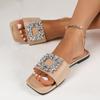Summer Women Slippers Luxury Rhinestone Slippers Women Flat Square Toe Design New Korean Trend Sandals Plus Size 36-43