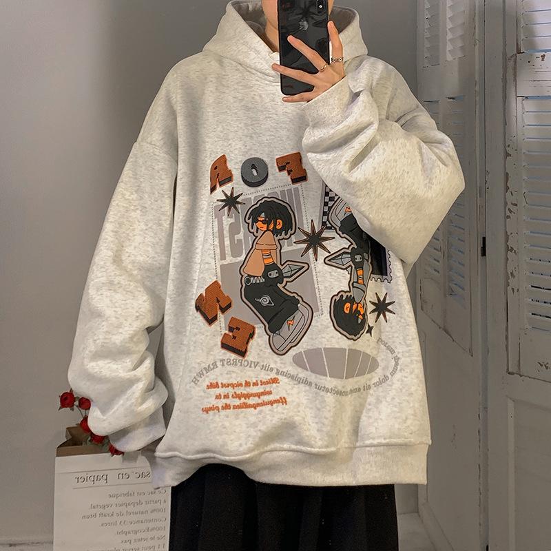 Мужское худи оверсайз из плотного материала - осенне-зимний хип-хоп стиль с утолщенным вельветом