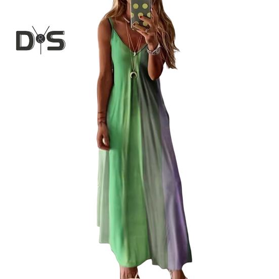 Женские бретельки-спагетти длинные платья с градиентом летнее повседневное струящееся макси-платье с V-образным вырезом свободный пляжный сарафан