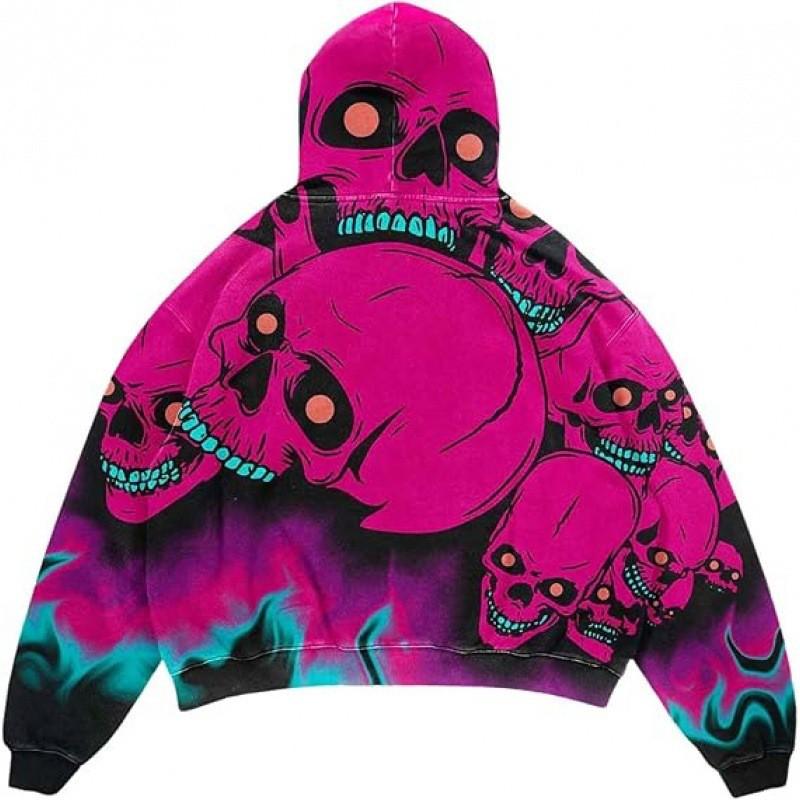 American Punk Skull 3D Print Cropped Hoodie Loose Fit Men Women Streetwear