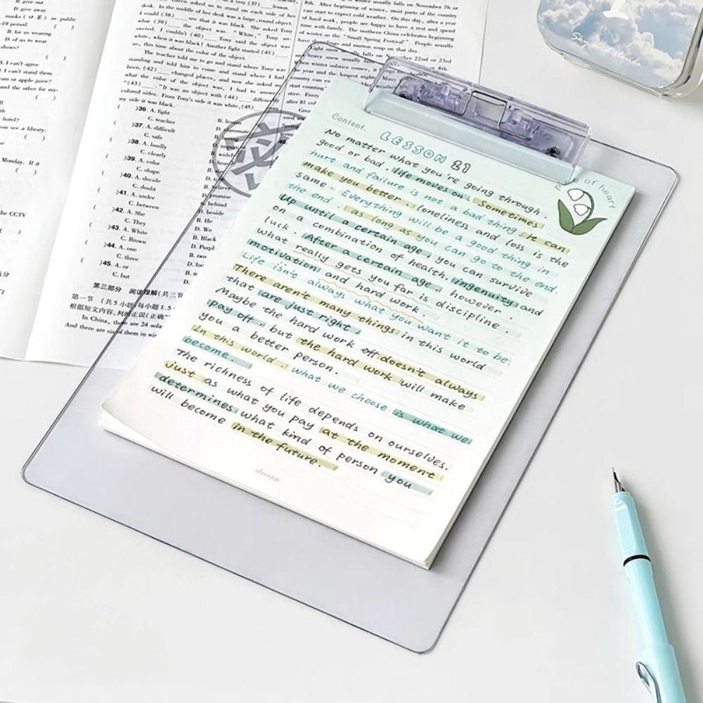 With Low Profile Gold Clip Transparent A4 Clipboard File Folder Board Clamp  File Storage