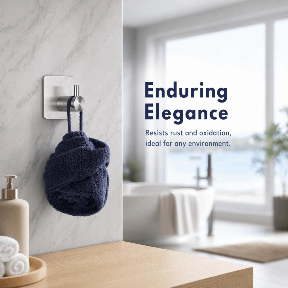 2 PCS Punch Free Adhesive Hook Silver Towel Hook Practical Coat Hook Space Saving