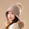 Fashion Winter Faux Fur Knitted Bobble Beanie Hat Cute Pom Pom Ball Cossack Skiing Furry Cap Thicken Warm Knitted Cap Cold-proof