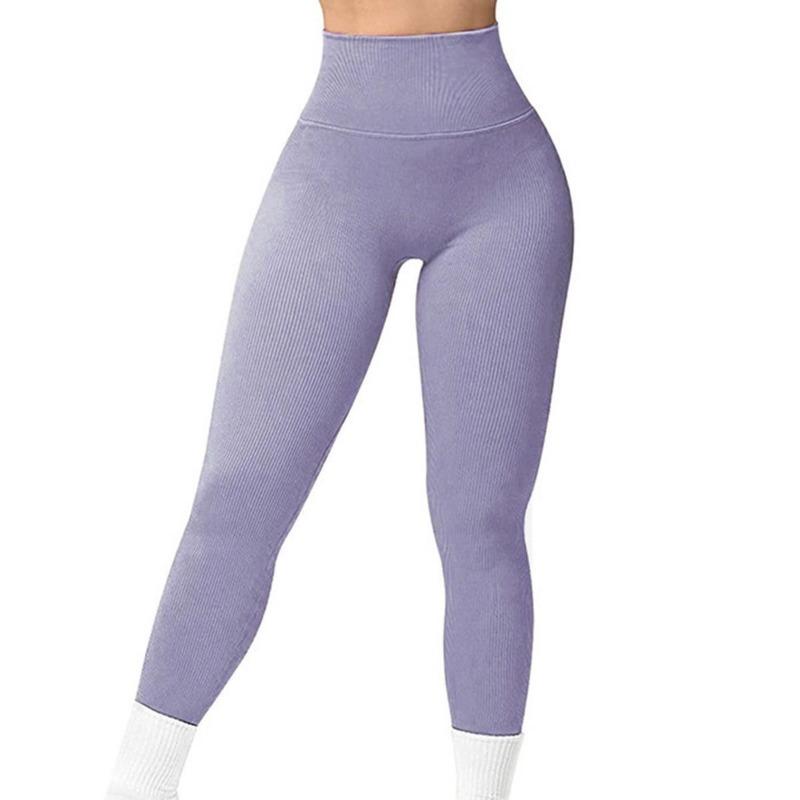 Ребристые штаны для йоги, женские леггинсы с высокой талией для спортзала, однотонные спортивные бесшовные женские леггинсы для фитнеса, тренировки для бега, колготки для тренировок с контролем живота
