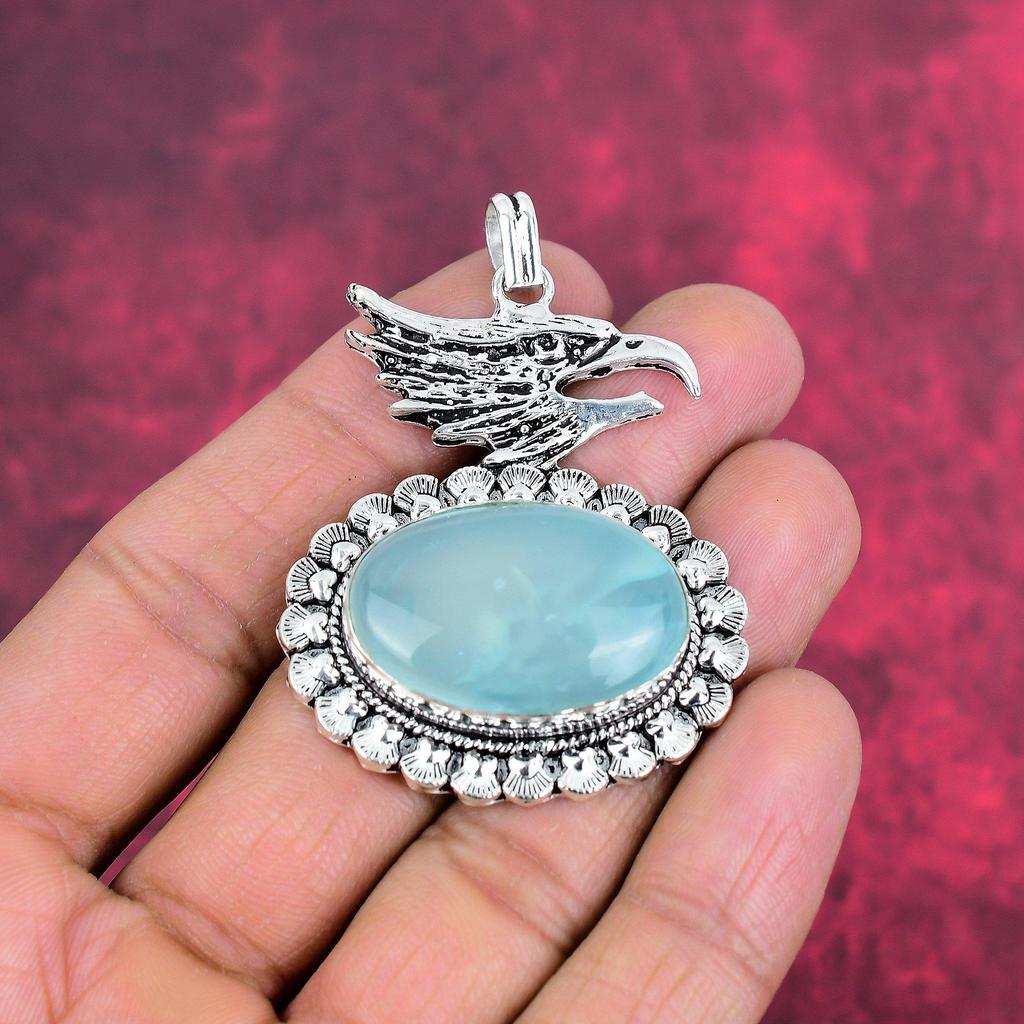 Украшения ручной работы из драгоценных камней Aqua Chalcedony, кулон из стерлингового серебра 925 пробы, уникальный дизайн, для женщин