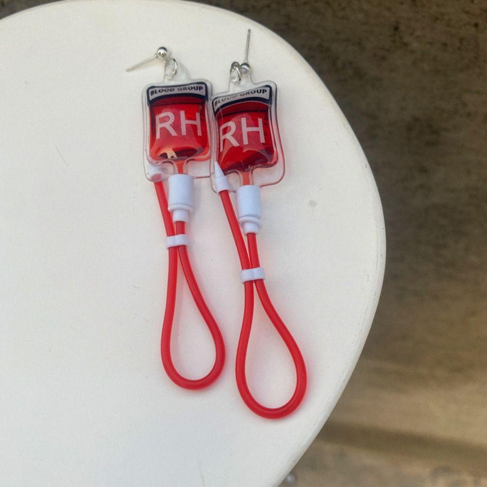 ПВХ Серьги в виде пакета крови Тип a B O AB Плазма Хэллоуин Кровь Серьги-гвоздики Пакет крови Ожерелье Косплей