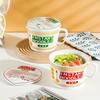 Japanese Style Creative Ceramic Noodle Bowl with Lid Large Capacity Handle Ramen Cup for Dormitory