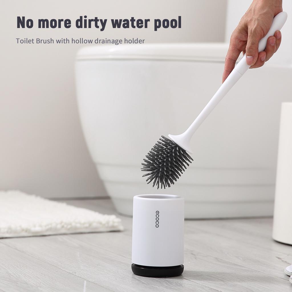 Ecoco Toilet Brush and Holder Set Toilet Bowl Brush Bathroom Hollow Drainage Holder Toilet Soft Cleaner Brush Kit with