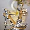 Модные босоножки на высоком каблуке золотистого и серебристого цвета для женщин 2024 года, летние босоножки с квадратным носком и блестящими кристаллами, женские туфли-лодочки на тонком каблуке для вечеринок