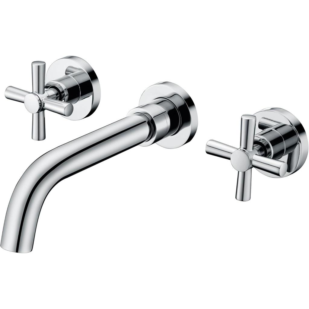 Wall Mount Bathroom Faucet Nickel,Cross Handles and Rough-in Valve Included