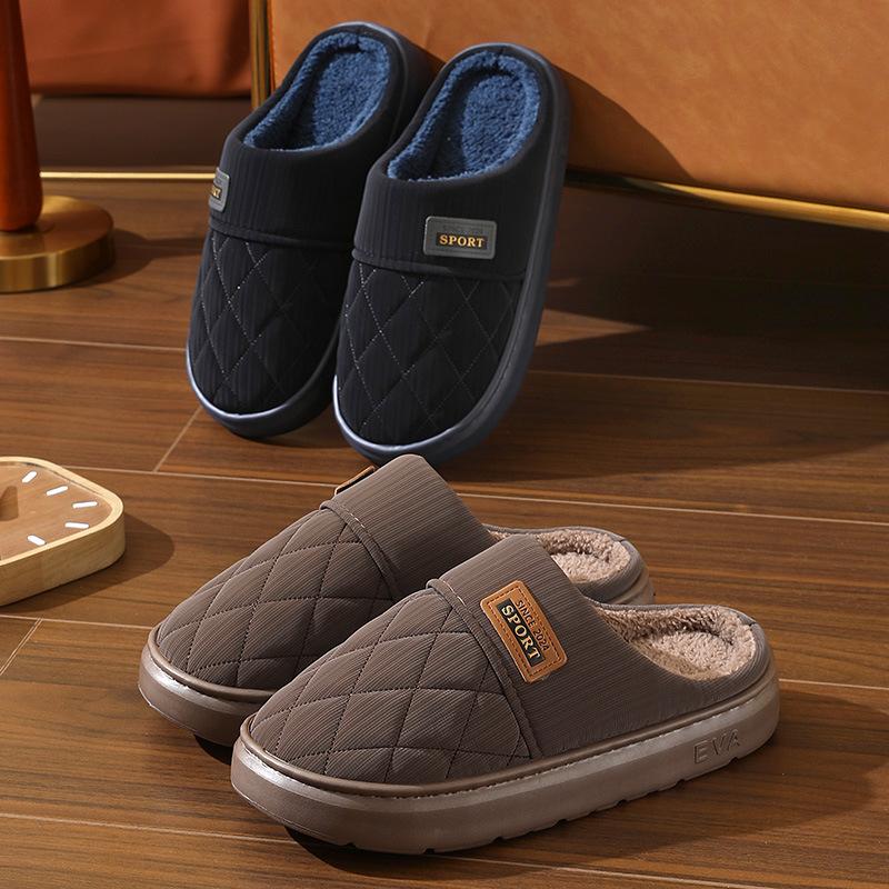 Men Winter Plus Velvet Cotton Slippers Casual Warm Thick Soled Large Size Anti Slip Indoor Shoes 38-47