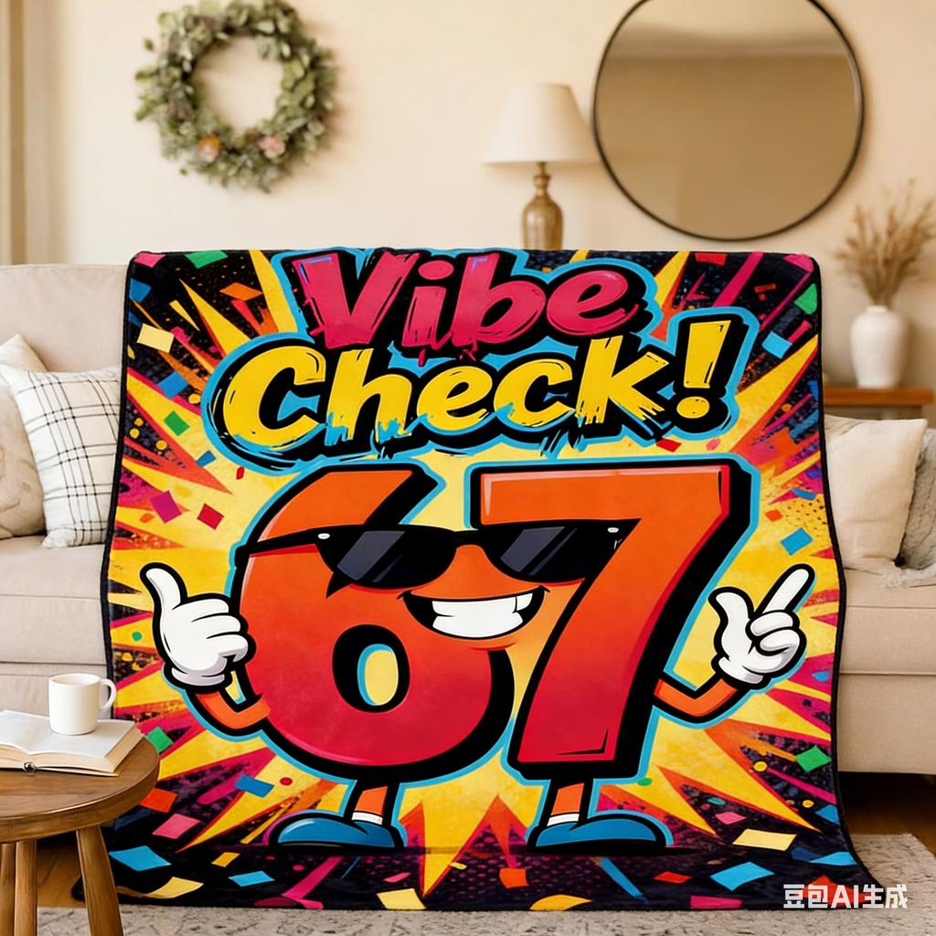 Funny Vibe Check 67 Flannel Blanket Retro Cartoon Number Print Soft Warm Throw Blanket for Sofa Bedroom Home Decor Multiple Size
