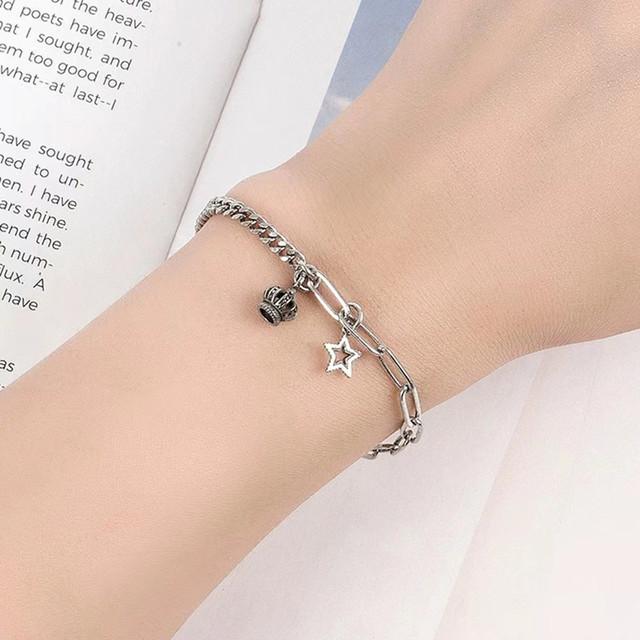New Trendy Cuban Chain Women Bracelets Classic S925 Silver Crown Pentagram Do Old Bracelet Bangles For Women Luxury Jewelry